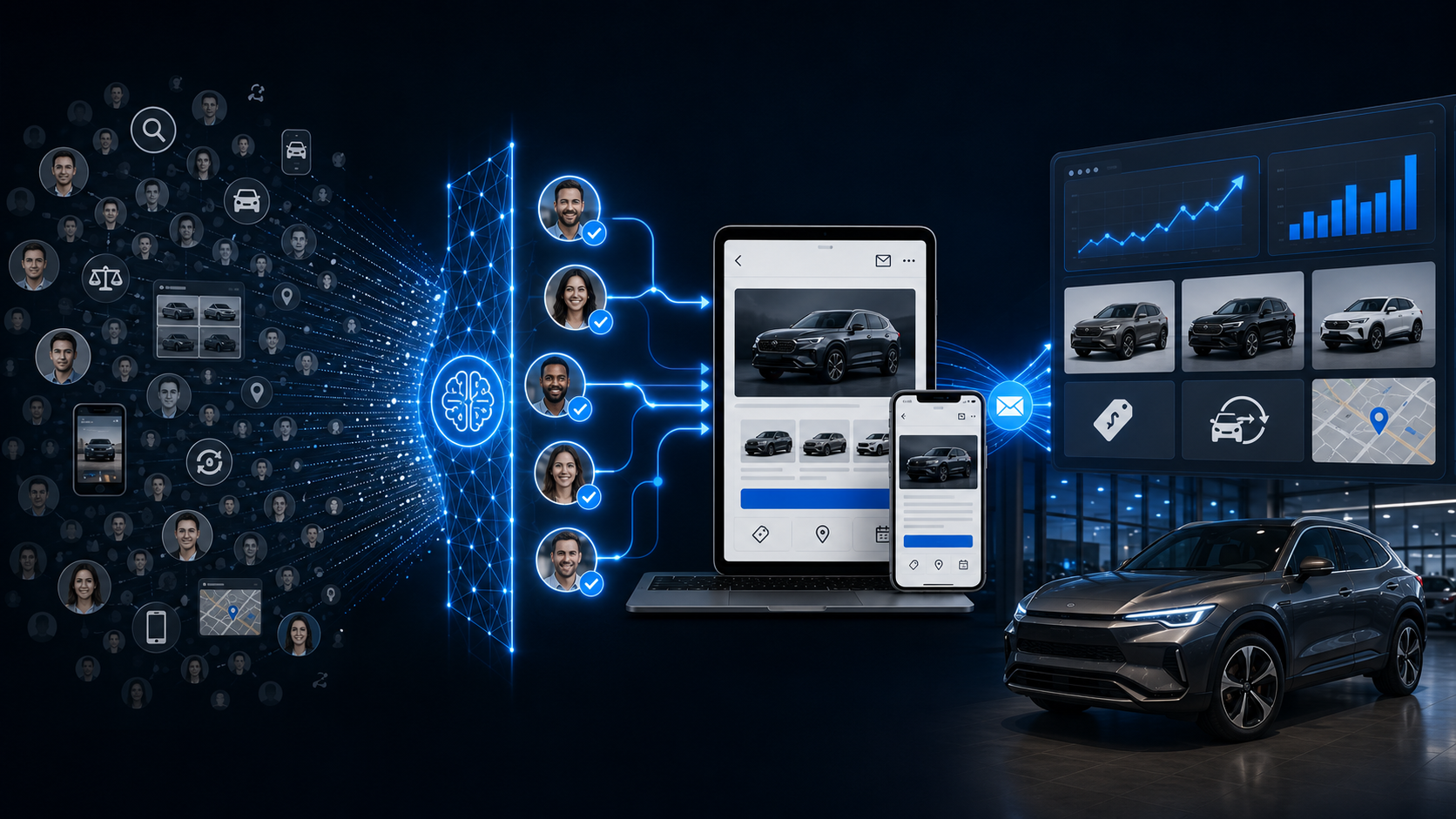 AI-powered predictive email marketing identifying in-market automotive shoppers and driving qualified dealership website traffic.